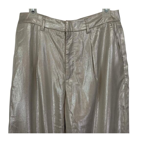 2/$30 ontwelfth Champagne Metallic Pants Pleated Straight Leg Shimmer Size M - Picture 3 of 11